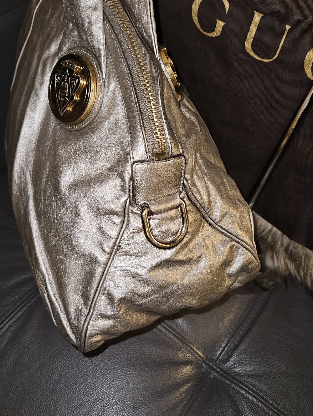 Gucci Metallic Silver Leather Large Hysteria Top Handle Bag - Picture 7 of 11